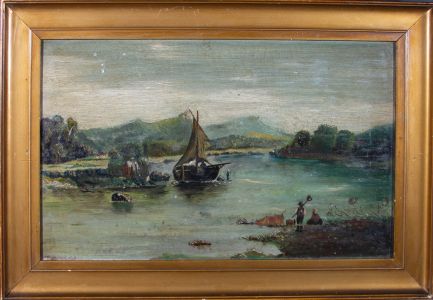 W. Holland - Early 20th Century Oil, Naive River Scene