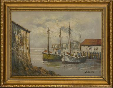 N. Jones - 20th Century Oil, Fishing Boats at Harbour