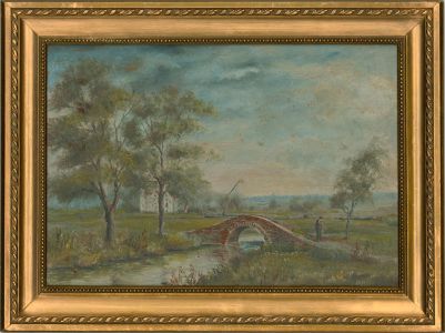 Charles Frederick Rump (1853-1924) - Oil, Small Arch Bridge with Fisherman