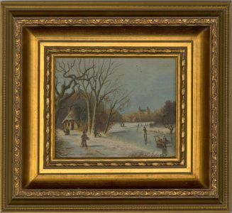 Timp - Early 20th Century Oil, Skating on the River