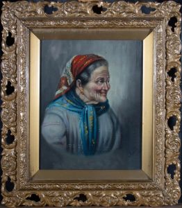 Mid 20th Century Oil - Old Woman with Headscarf