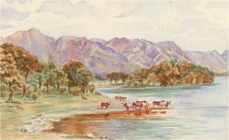 Early 20th Century Watercolour - Mountainous Scene with Cattle