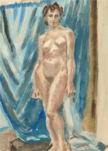 Frederick P. Cooke (1896-1978) - Gouache, Nude Figure and Blue Curtain