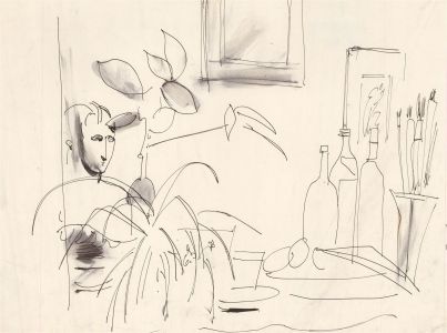 20th Century Pen and Ink Drawing - Abstract Interior