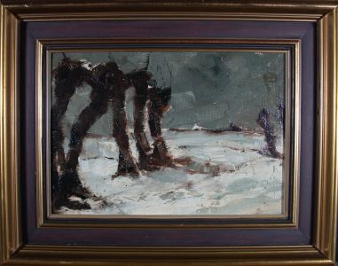Mid 20th Century Oil - Snowy Winter Scene with Trees