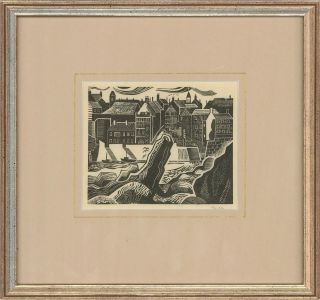 Marcus Deans - Mid 20th Century Woodcut, Rocky Harbour