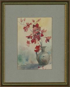 W.W.Y.P - 20th Century Watercolour, Red Flowers in Vase