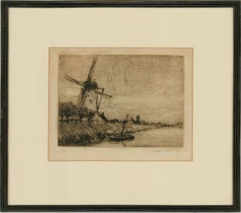 Maurice Leghere - Early 20th Century Etching, Windmill in Damme, Belgium