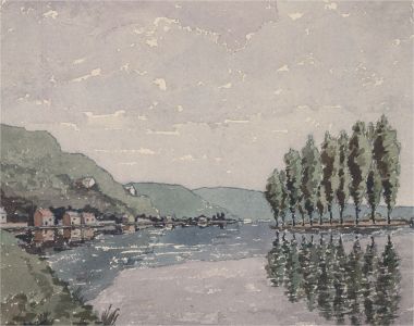 20th Century Watercolour - Landscape View with Tree Reflections