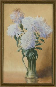Annie Brown - 1909 Watercolour, White Chrysanthemums
