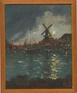 20th Century Oil - Moonlit Dutch Canal