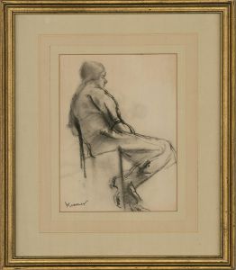 Kramer - Early 20th Century Charcoal Drawing, Seated Lady