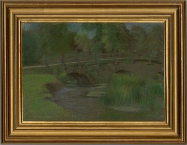 20th Century Pastel - Arch Bridge River View