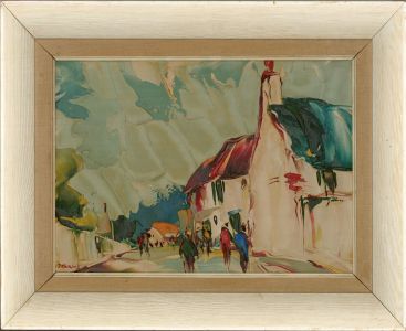 George R. Deakins (1911-1982) - 20th Century Oil, Street Scene with Figures