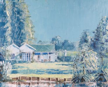 Contemporary Oil - Blue Summer Lake House