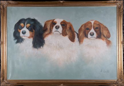 S. Evete - Large 20th Century Oil, Cavalier King Charles Spaniels