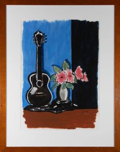 Max Birne (c.1927-2020) - Contemporary Acrylic, Flowers and a Guitar