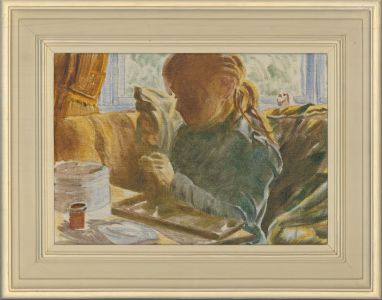 Capt. D. Chapman Andrews - 20th Century Oil, Mary Threading Beads