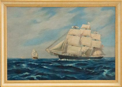 Early 20th Century Oil - Clippers at Sea