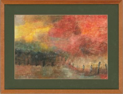 Framed 20th Century Gouache - Autumn Landscape