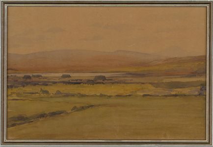 Mid 20th Century Watercolour - Fields and Lake