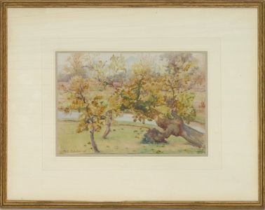 French 1942 Watercolour - Trees in October