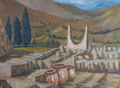 20th Century Oil - Landscape View with Ruins