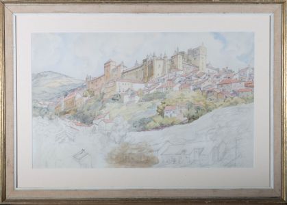 Mid 20th Century Watercolour - Hilltop Town