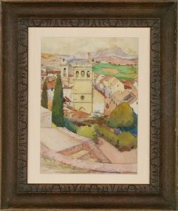 Framed 20th Century Watercolour - Italian Village