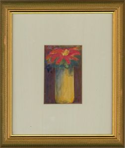 Contemporary Watercolour - Red Flower, Yellow Vase
