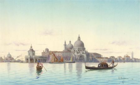 Umberto Ongania (1867-1942) - Watercolour, Basilica di Santa Maria della Salute