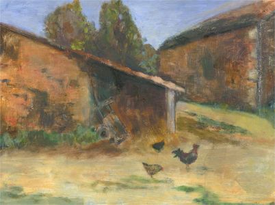 Jennifer Anderson - 20th Century Oil, Farm Scene with Chickens