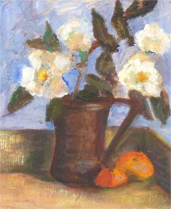 Jennifer Anderson - Contemporary Oil, White Flowers and Tangerines