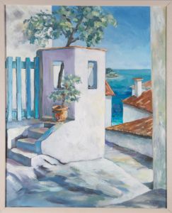 K. Moore - 2018 Oil, Back Streets of Skiathos, Greece