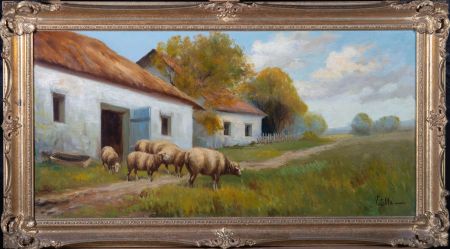 J. Vitolla - Early 20th Century Oil, Grazing Sheep