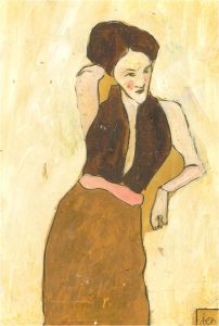 Ben Carrivick - Contemporary Oil, Figure in Brown Top and Mustard Yellow Skirt