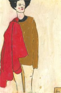 Ben Carrivick - Contemporary Oil, One Shoulder Red Coat