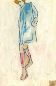 Ben Carrivick - Contemporary Oil, Blue Coat and Pink Boots
