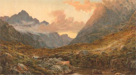 Early 20th Century Lithograph - Mountain Landscape