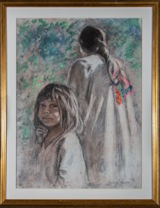 Dimitar Krustev (1920-2013) - Contemporary Mixed Media, Woman and Girl