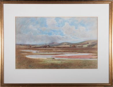 Early 20th Century Watercolour - Countryside View with Shepherd and Sheep