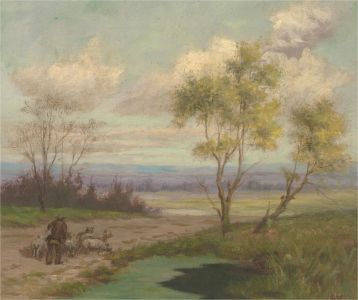 Early 20th Century Oil - Moving the Flock
