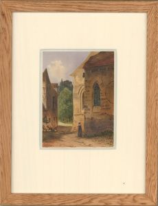 Late 19th Century Watercolour - Figure by the Church