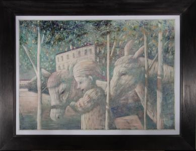 Alexander Bazarin - Russian School 2001 Encaustic Painting, Three Friends