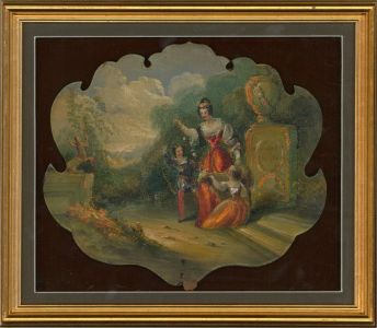 Manner of Jean-Antoine Watteau Mid 19thC Oil - Hand Painted Face Screen Panel