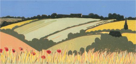 Sarah Kelsey - Contemporary Linoprint, Across the Fields