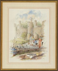 Archie Nivon - 1988 Watercolour, Quayside in Conwy