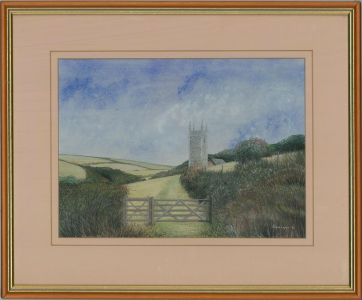 Robin Capon - 1990 Watercolour, Morwenstow Church, Cornwall