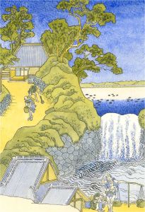 After Hokusai - 20th Century Watercolour, Aoigaoka Waterfall