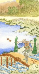 After Hokusai - 20th Century Watercolour, Gathering Rushes